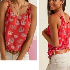 CAbi Nantucket Red Handbag Patterned Women's Top